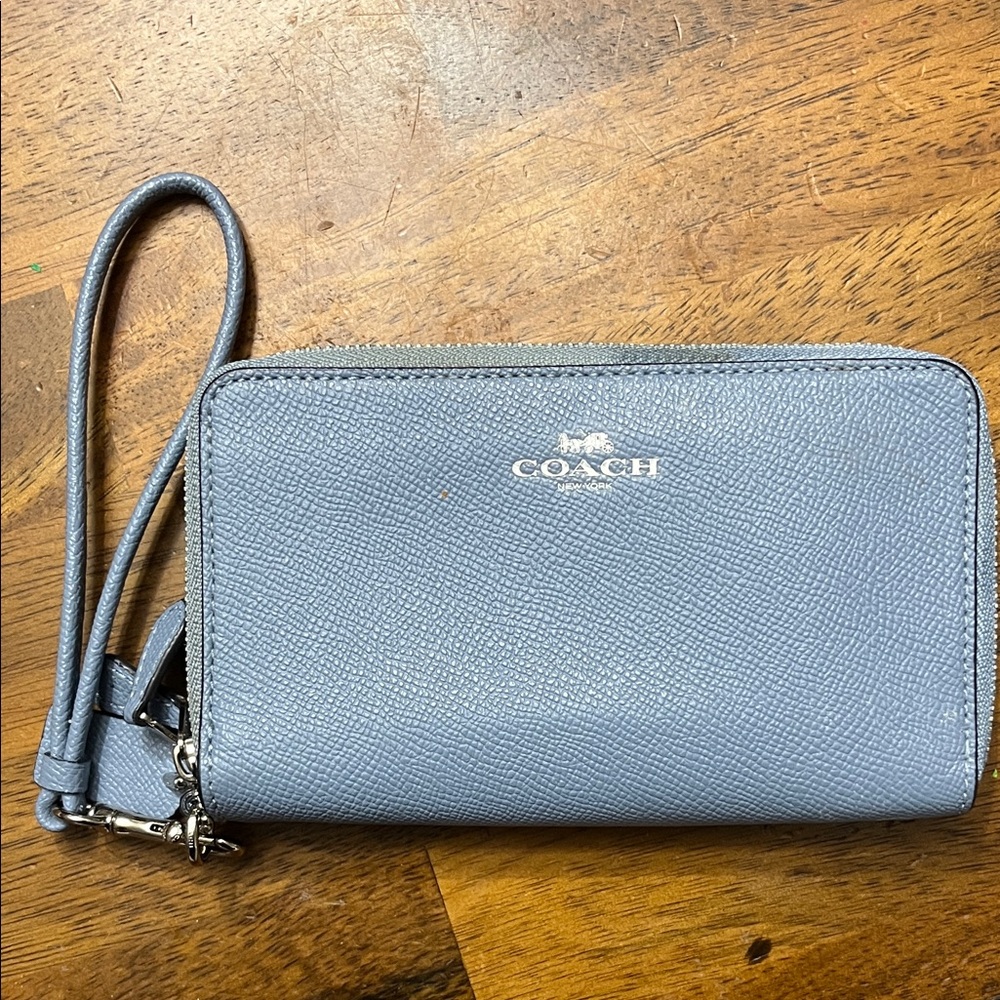 Coach Light Blue Wristlet with Strap
